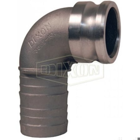 Dixon Type E 90Deg Cam and Groove Elbow, 4 in, Male Adapter x Hose Shank, Aluminum, Domestic 400E-90AL